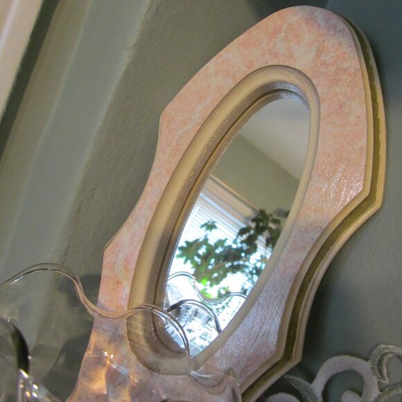 Home Interiors Sconce Ruffled Edge Glass Candle Holder Mirrored Pink Marble Look - Picture 4 of 16